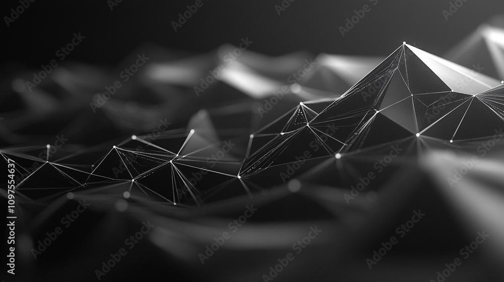 Poster abstract black and white geometric landscape with interconnected triangular shapes