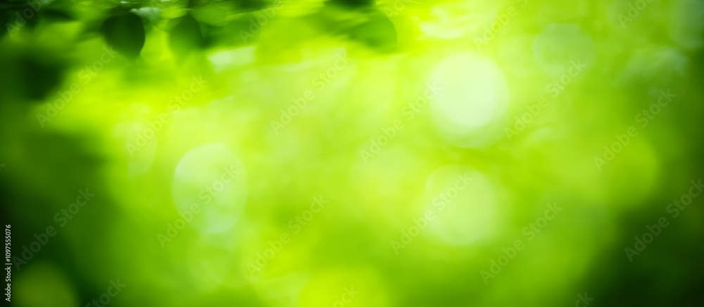 Wall mural green leafy background with bokeh effect soft dreamy abstract spring summer