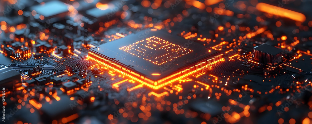 Poster illuminated central processing unit on circuit board