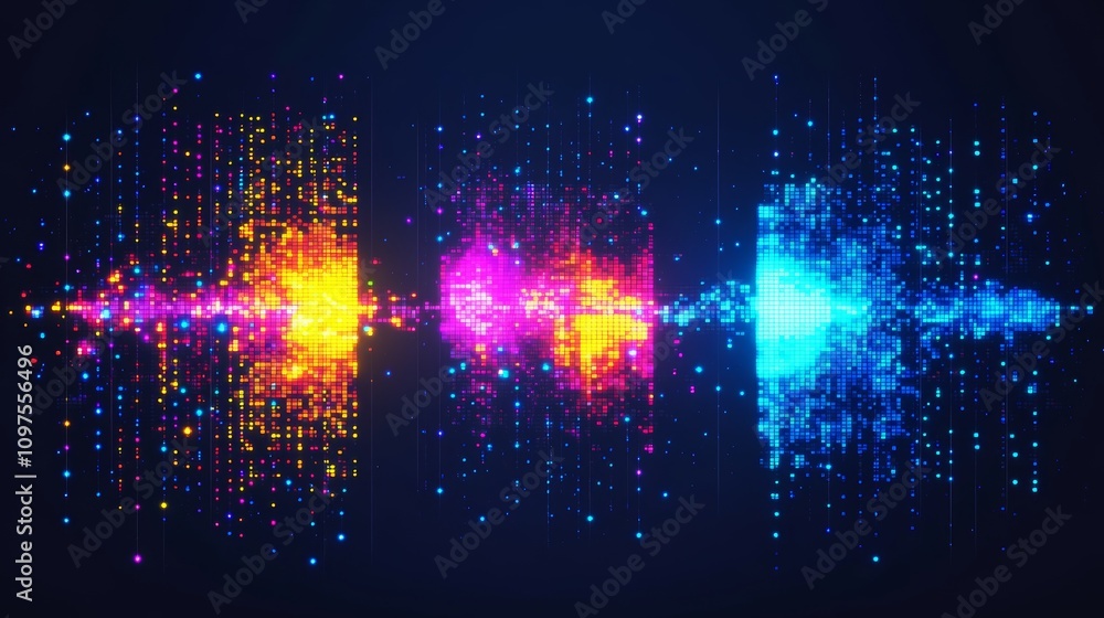 Poster pixel art transformation stages with ai data visualization technology