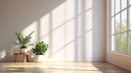 Indoor Tropical House Plants Air Purifier Easy Care White Wall Room with Sunlight and Wooden Floor