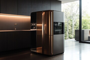 Modern home appliances with sleek designs, energy-efficient and smart technology integration 