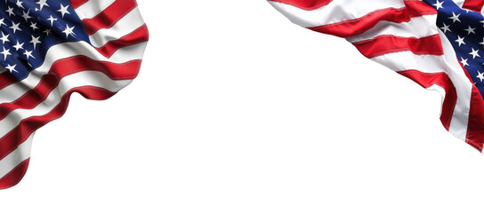 American flag waving from two corners isolated on transparent background