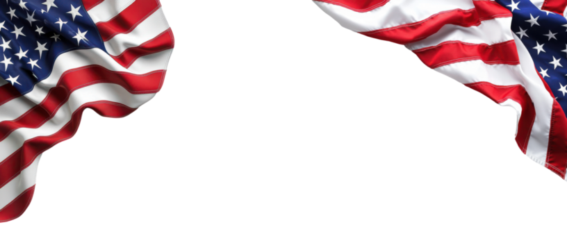 American flag waving from two corners isolated on transparent background