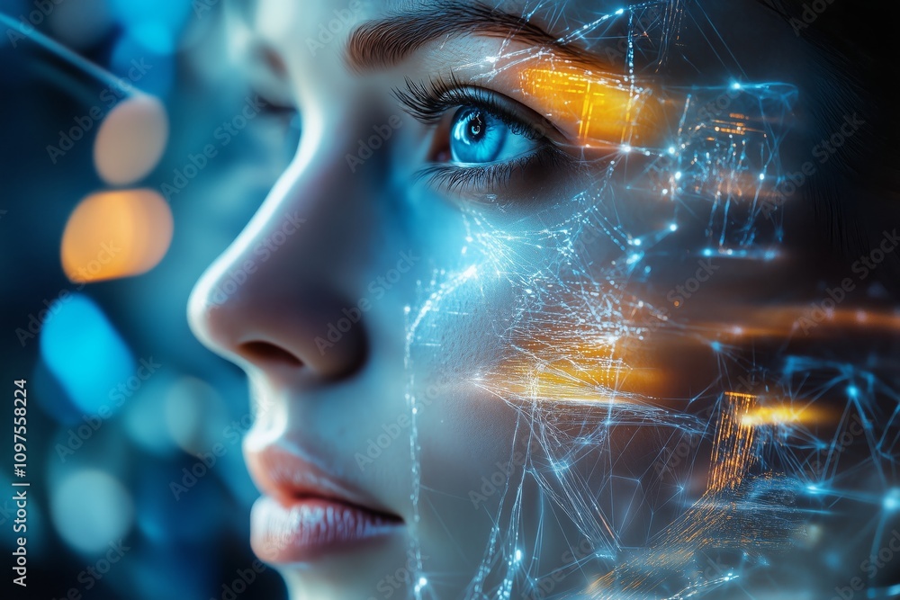 Poster abstract representation of futuristic technology concepts in a digital background