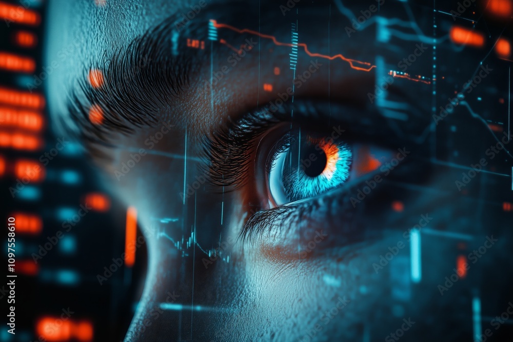 Poster business and finance data analysis concept with graphic interface illustrating future computer techn
