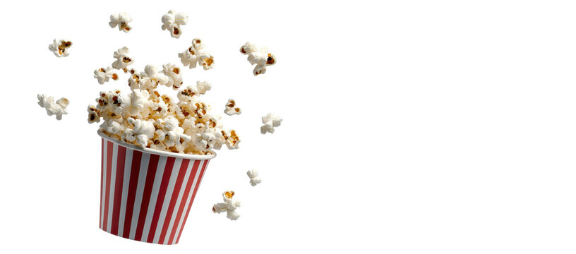 Set of Red and white striped popcorn buckets isolated on transparent background.