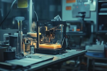 3D printer creating a resin-based prototype, showcasing advanced technology for rapid prototyping with additive manufacturing