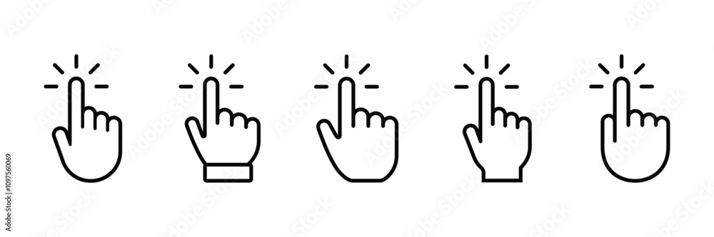 Poster hand pointer symbol in trendy flat style. hand click cursor. click cursor collection. clicking finge