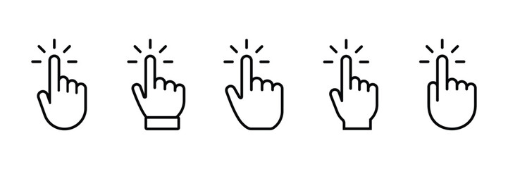 Hand pointer symbol in trendy flat style. Hand click cursor. Click cursor collection. Clicking finger. Hand pointer icon.