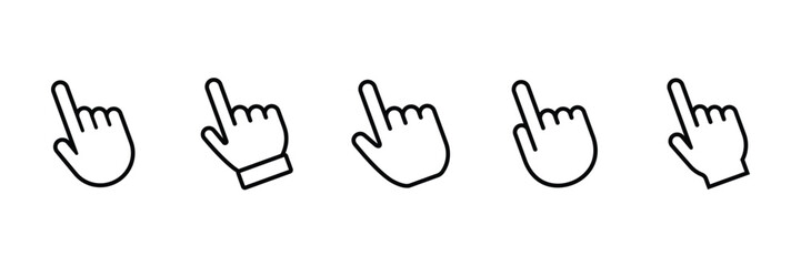 Obraz premium Pointer cursor сomputer mouse icon. Clicking cursor, Pointing hand clicks icons. Hand click cursor