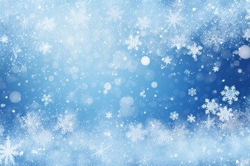 Fototapeta premium Clear white snowflakes on a blue background winter illustration atmosphere.