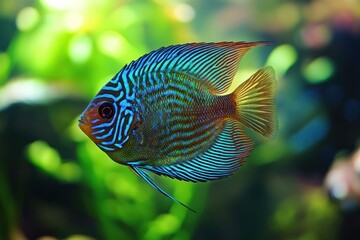 Obraz premium Tropical fish swimming in a bright aquarium, showcasing their vivid colors and intricate patterns 