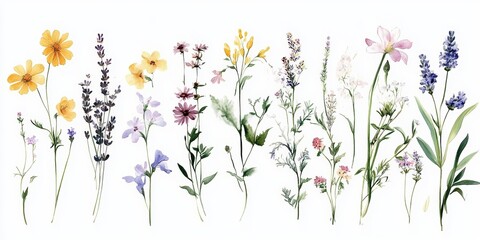 Wildflowers Watercolor Illustration Elegant Floral Art for Wedding Stationery Backgrounds Decor