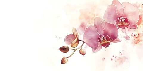 Plakat A delicate watercolor illustration of pink orchids on a soft background.