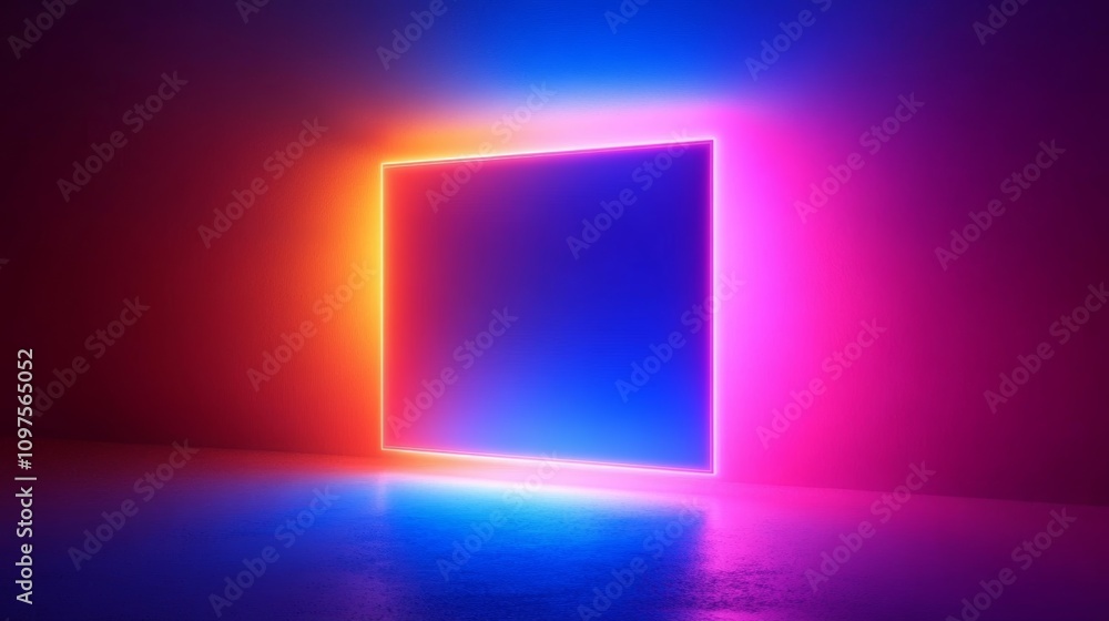 Aufkleber abstract neon square frame with vibrant gradient background and glowing illumination