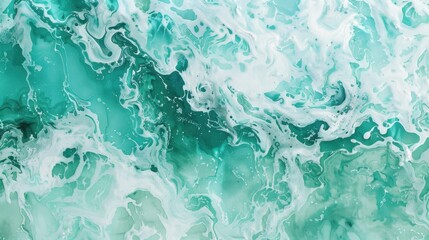 Obraz premium A delicate spatter of seafoam green and turquoise paint creates a serene scene on the canvas reminiscent of ocean waves.
