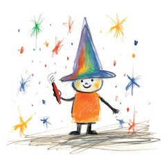 Baby magician drawing sketch white background.