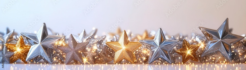Poster a sparkling array of silver and gold stars, creating a festive and enchanting atmosphere.