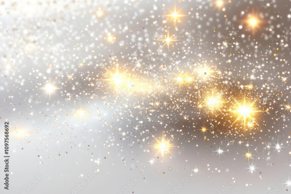 Poster a shimmering background filled with sparkling stars and glittering particles, creating a magical and