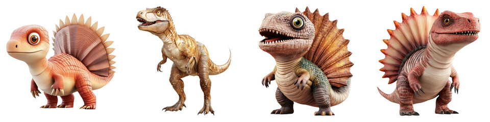 Obraz premium dinosaur fantasy on Transparent Background concept. Colorful dinosaur-like creatures exhibiting various shapes and features, showcasing their unique characteristics and playful designs.
