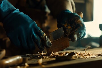 Skilled Woodworker Shaping Wood with Hand Tools in Workshop - Carpentry Craftsmanship and Precision Handiwork