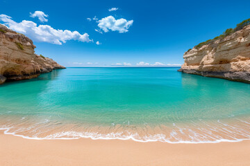 Fototapeta premium Secluded Cove with Soft Golden Sands and Turquoise Water