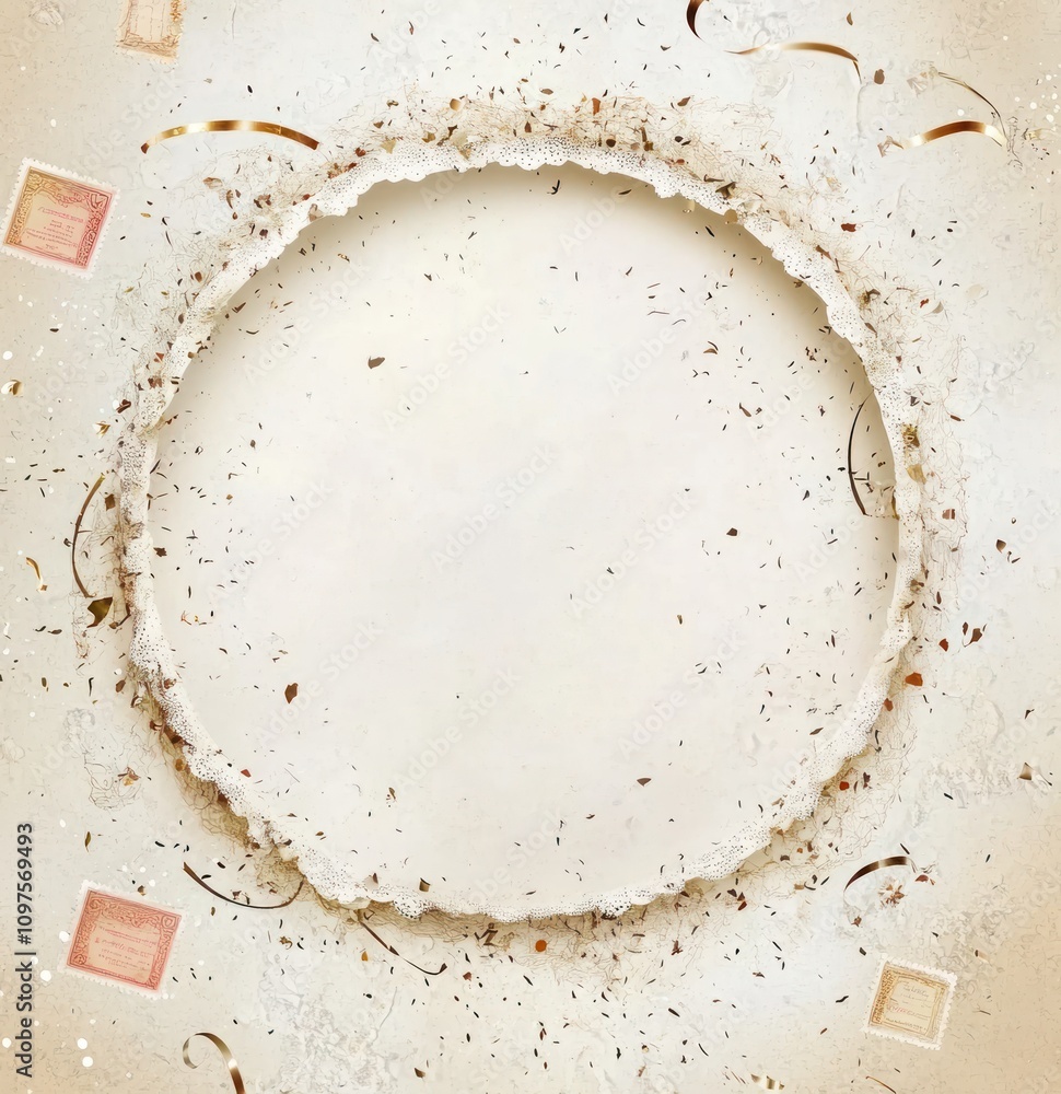 Aufkleber a textured, circular frame with subtle speckles and decorative elements for design use.