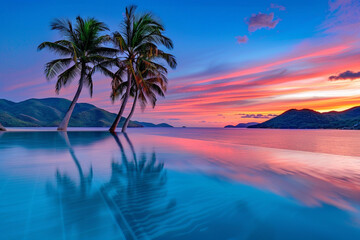 Obraz premium Vibrant Tropical Sunset with Orange and Pink Skies