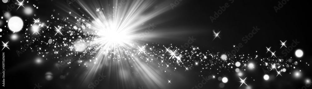 Poster dazzling light burst abstract setting digital art monochrome background close-up perspective illumin