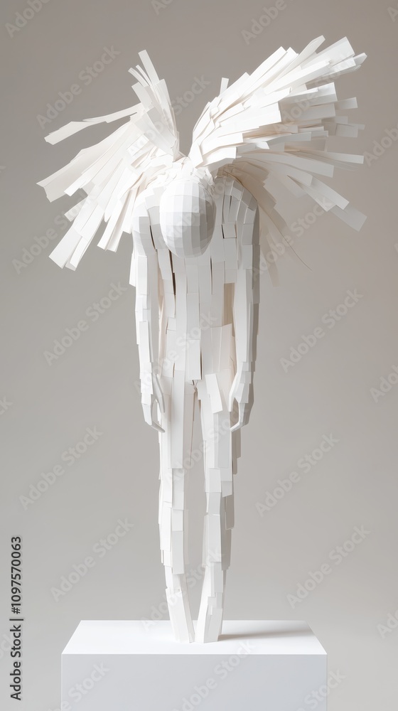 Aufkleber unique sculpture of a figure adorned with white strips, creating a striking visual effect in a minim