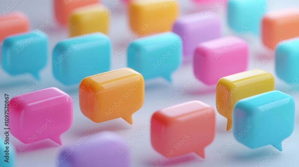 Poster colorful speech bubbles create a vibrant pattern, symbolizing communication and conversation in a pl