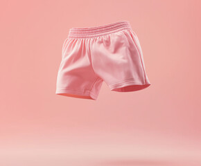 Casual pink short pants mockup with fabric texture on pink background