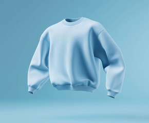 Casual soft blue sweatshirt mockup with detail texture on blue background