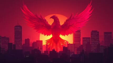 Fototapeta premium Rising Phoenix Over Twilight Cityscape