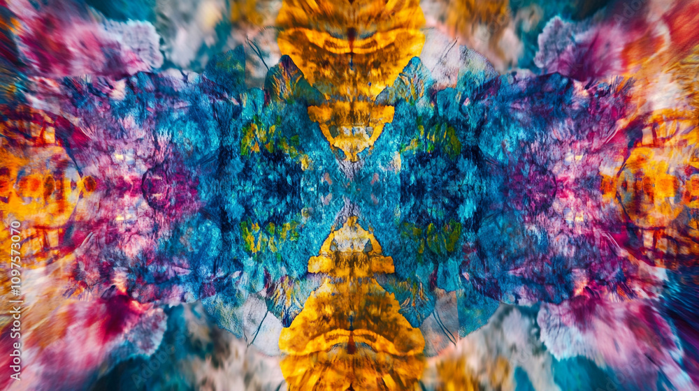 Poster Colorful abstract design with vibrant patterns and textures in unique symmetry