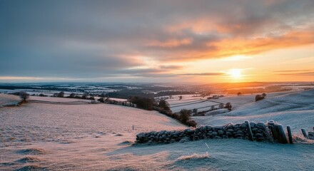 Naklejka premium Frosty Sunrise over Winter Landscape
