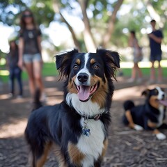Fototapeta premium Taking dogs to the park can help them meet new friends and get exercise.