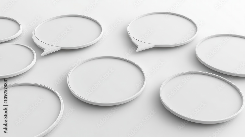 Poster a collection of empty speech bubbles on a light background, symbolizing communication and conversati