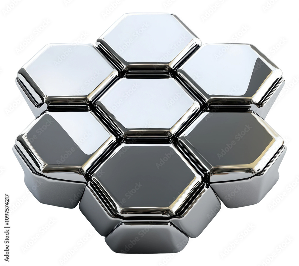 Poster reflective hexagonal object showcasing modern geometric design isolated on transparent background