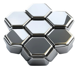 Fototapeta premium Reflective hexagonal object showcasing modern geometric design isolated on transparent background