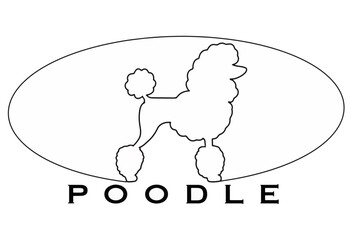 Silhouette of a poodle elegantly framed within an oval, highlighting the breed's graceful and distinctive profile