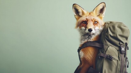 A fox wearing a backpack, suggesting adventure and exploration in a whimsical setting.