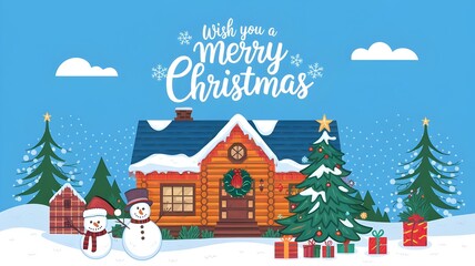 christmas greeting card with santa claus, Christmas card with wishes Santa and friends with Christmas tree celibrations with colourful gifts.