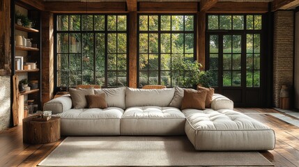 Relaxing Sectional Sofa in a Sunlit Modern Rustic Living Room