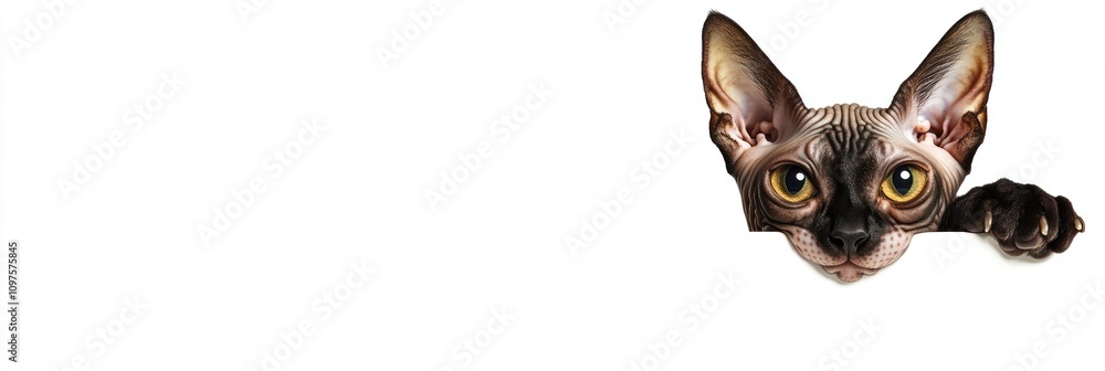 Poster a playful cat peeking from the side, creating a whimsical and engaging visual.