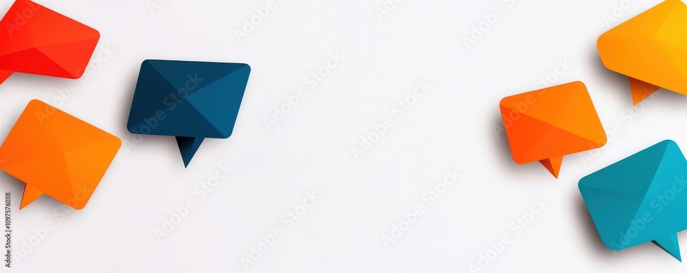 Poster colorful speech bubbles in a minimalistic layout, symbolizing communication and interaction.