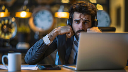 Businessman struggling to meet challenging deadlines.