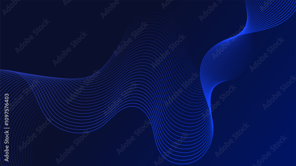 Poster Geometric curved lines in gradient blue tones forming dynamic futuristic abstract flow patterns