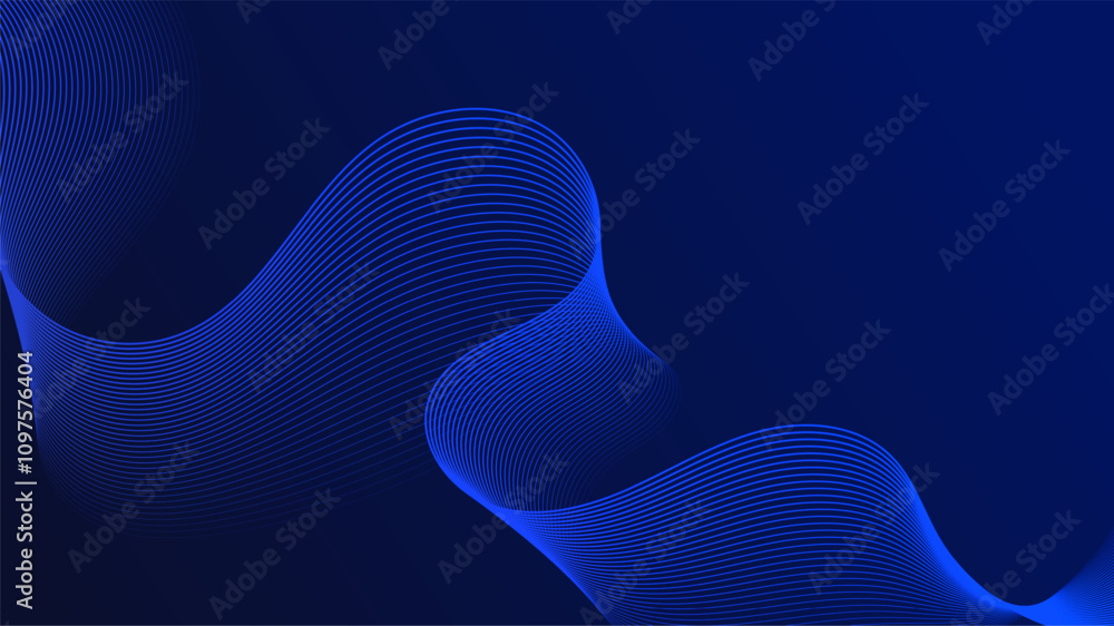 Poster Geometric curved lines in gradient blue tones forming dynamic futuristic abstract flow patterns